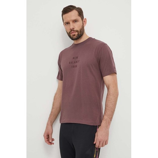 New Balance t-shirt bawełniany MT41519LIE męski kolor fioletowy z nadrukiem MT41519LIE ze sklepu ANSWEAR.com w kategorii T-shirty męskie - zdjęcie 170867444