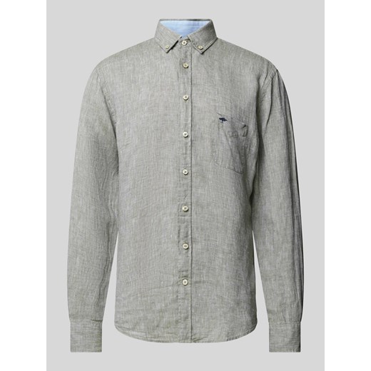 Koszula lniana o kroju regular fit z wyhaftowanym logo ze sklepu Peek&Cloppenburg  w kategorii Koszule męskie - zdjęcie 170869451