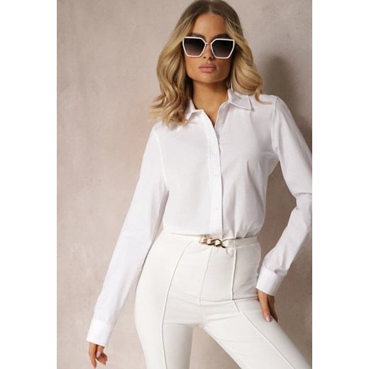 Biała Elegancka Bawełniana Koszula Wykończona Guzikami Siwila ze sklepu Renee odzież w kategorii Koszule damskie - zdjęcie 170876511