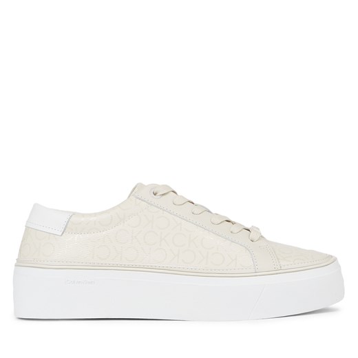 Sneakersy Calvin Klein Flatform Cupsole Lace Up-Epi Mn HW0HW01670 Dk Ecru Mono Calvin Klein 39 promocyjna cena eobuwie.pl