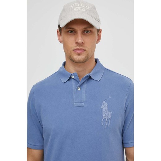 Polo Ralph Lauren polo bawełniane kolor niebieski z aplikacją 710936508 ze sklepu ANSWEAR.com w kategorii T-shirty męskie - zdjęcie 170884114
