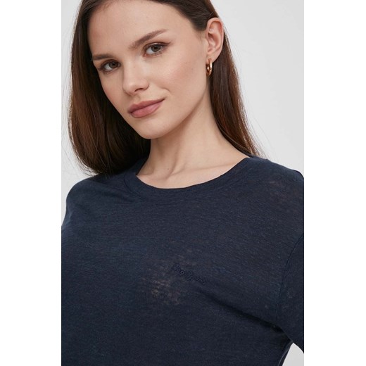 Bluzka damska granatowa Pepe Jeans z krótkim rękawem casual z okrągłym dekoltem