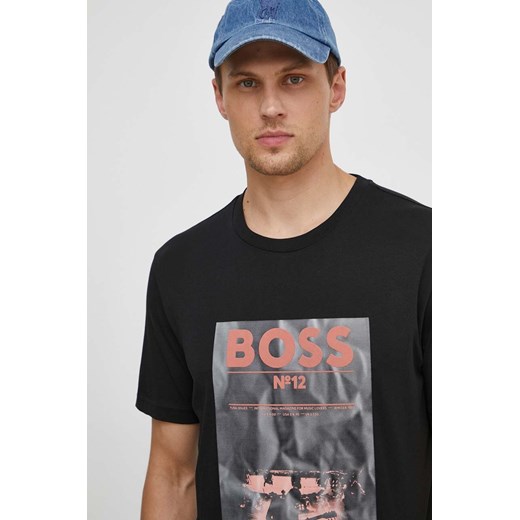 Boss Orange t-shirt bawełniany męski kolor czarny z aplikacją 50515829 ze sklepu ANSWEAR.com w kategorii T-shirty męskie - zdjęcie 170884230
