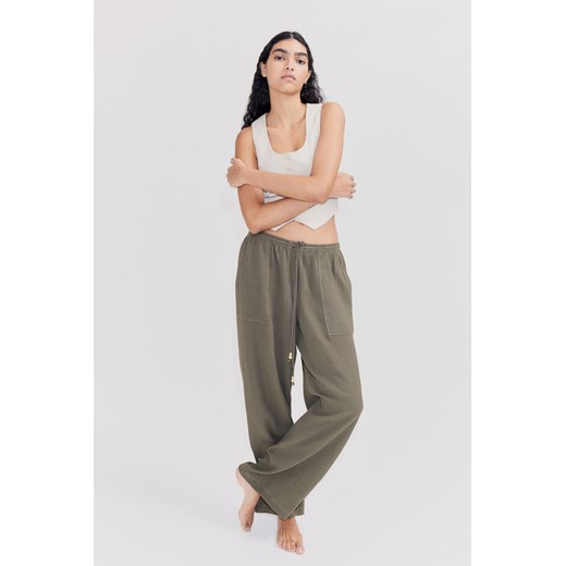 H & M - Muślinowe spodnie bez zapięcia - Zielony ze sklepu H&M w kategorii Spodnie damskie - zdjęcie 170886283