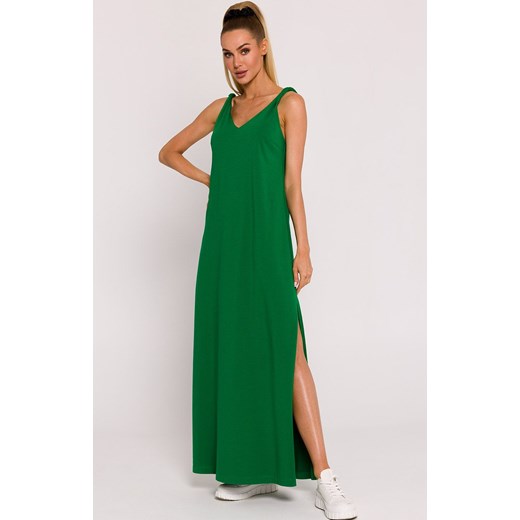 Sukienka maxi z głębokim dekoltem na plecach zielona M791, Kolor zielony, Rozmiar L, MOE ze sklepu Primodo w kategorii Sukienki - zdjęcie 170888283