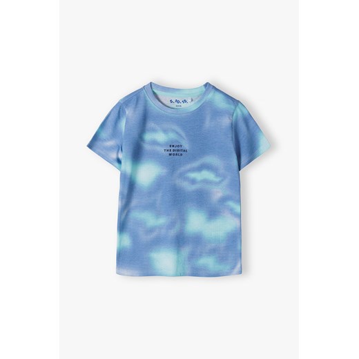 Bawełniany t-shirt tie dye - niebieski z napisem Enjoy the digital world 5.10.15. 104 5.10.15