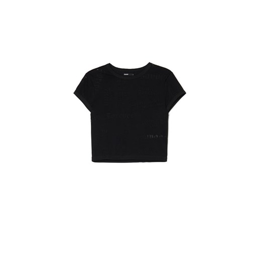 Cropp - Czarna koszulka z napisami - czarny ze sklepu Cropp w kategorii Bluzki damskie - zdjęcie 170896532