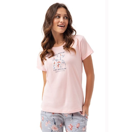 Piżama damska jasnoróżowa-szara w kwiaty 641, Kolor jasnoróżowo-szary, Rozmiar M, Luna ze sklepu Intymna w kategorii Piżamy damskie - zdjęcie 170898381