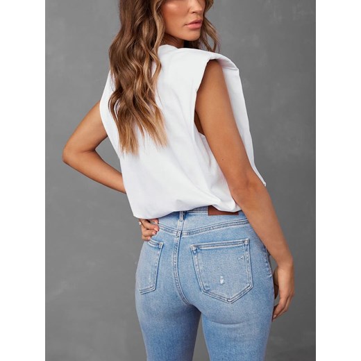 Bluzka damska biała La Angels z okrągłym dekoltem 