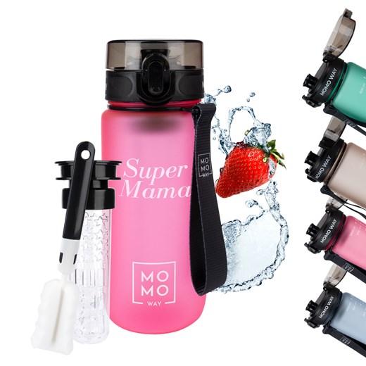 Butelka na wodę Super Mama 600 ml różowa | BPA free | Tritan ze sklepu Sklep SOXO w kategorii Bidony i butelki - zdjęcie 170902541
