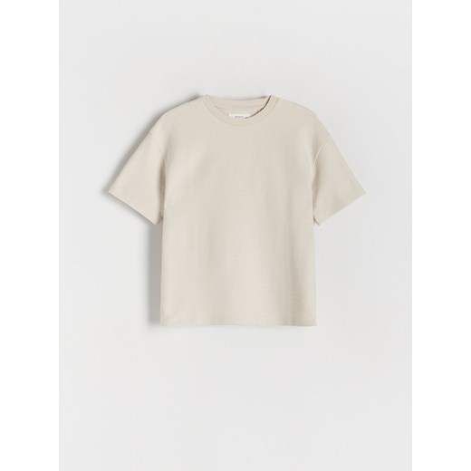 Reserved - Strukturalny t-shirt - kremowy Reserved 134 (8 lat) Reserved