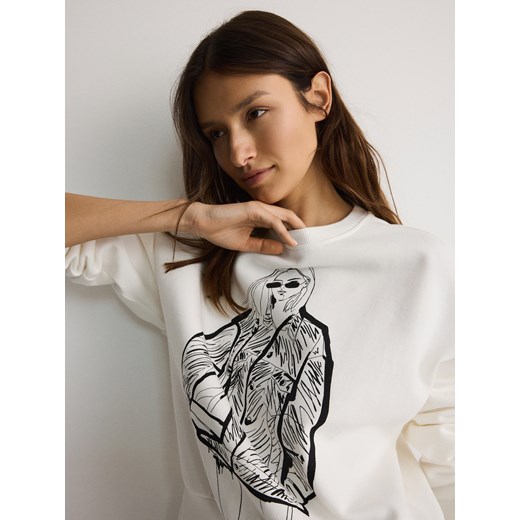Reserved - Bluza z nadrukiem - złamana biel Reserved S Reserved