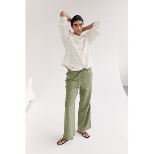 H & M - Spodnie z domieszką lnu - Zielony ze sklepu H&M w kategorii Spodnie damskie - zdjęcie 170905540