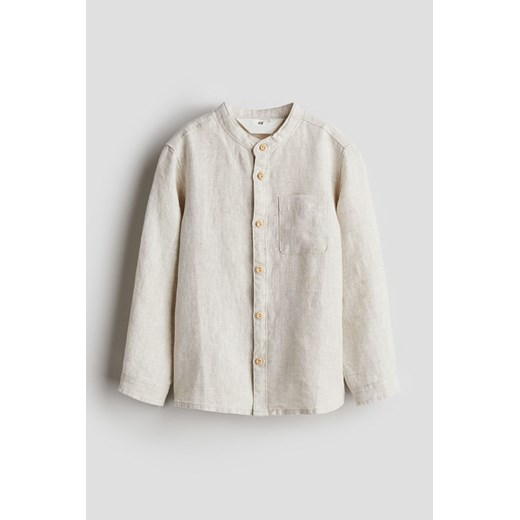 H & M - Lniana koszula ze stójką - Beżowy ze sklepu H&M w kategorii Koszule chłopięce - zdjęcie 170905572