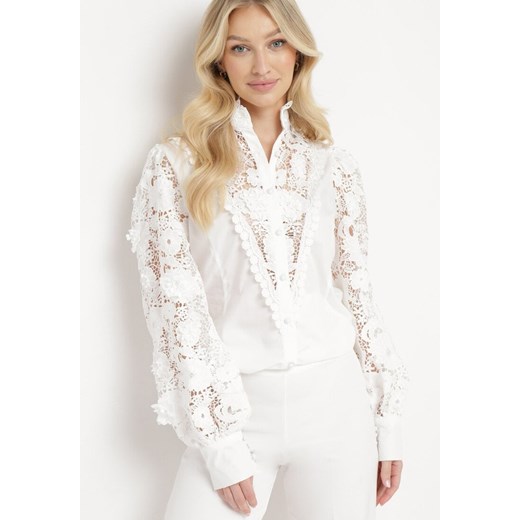 Biała Koszula ze Wstawkami z Koronki Arema ze sklepu Born2be Odzież w kategorii Koszule damskie - zdjęcie 170908311