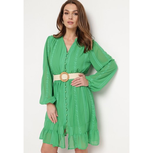 Zielona Sukienka Nesilwyn ze sklepu Born2be Odzież w kategorii Sukienki - zdjęcie 170908372