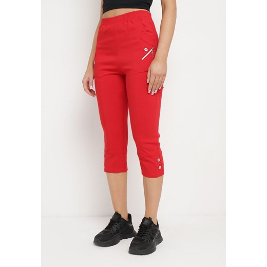 Czerwone Spodnie 3/4 z Elastyczną Gumką w Pasie i Suwakami Leazira ze sklepu Born2be Odzież w kategorii Spodnie damskie - zdjęcie 170908510