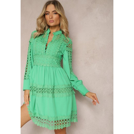 Zielona Koronkowa Sukienka z Ozdobnym Dekoltem Sweeney Renee S promocyjna cena Renee odzież