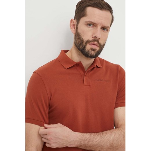 Peak Performance polo bawełniane kolor brązowy gładki ze sklepu ANSWEAR.com w kategorii T-shirty męskie - zdjęcie 170912073