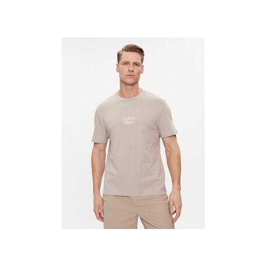 Calvin Klein T-Shirt Line Logo K10K112489 Beżowy Regular Fit ze sklepu MODIVO w kategorii T-shirty męskie - zdjęcie 170918123