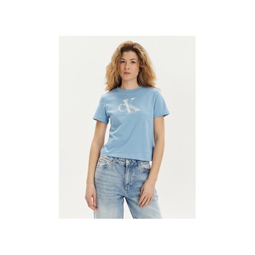 Calvin Klein Jeans T-Shirt Meta Baby J20J223165 Niebieski Regular Fit ze sklepu MODIVO w kategorii Bluzki damskie - zdjęcie 170918663
