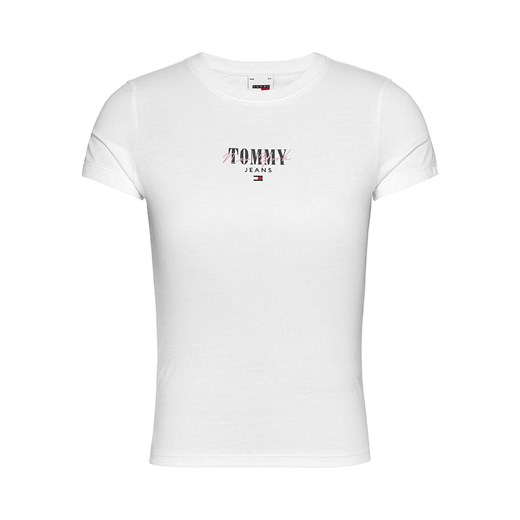 Bluzka damska Tommy Jeans z napisami biała z krótkim rękawem z okrągłym dekoltem 