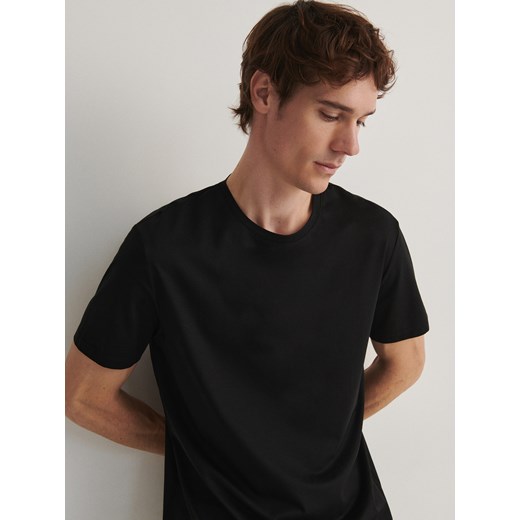 Reserved - Gładki t-shirt z lyocellem - czarny Reserved S Reserved
