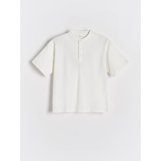 Reserved - Bawełniany t-shirt henley - złamana biel ze sklepu Reserved w kategorii T-shirty chłopięce - zdjęcie 170922243