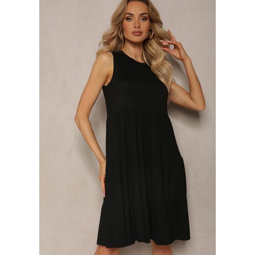 Czarna Midi Sukienka z Falbankami o Rozkloszowanym Kroju Qulaisa ze sklepu Renee odzież w kategorii Sukienki - zdjęcie 170923962