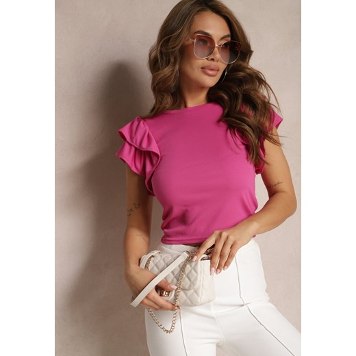 Różowa Klasyczna Bluzka z Falbankami przy Rękawach Sarisca ze sklepu Renee odzież w kategorii Bluzki damskie - zdjęcie 170924052