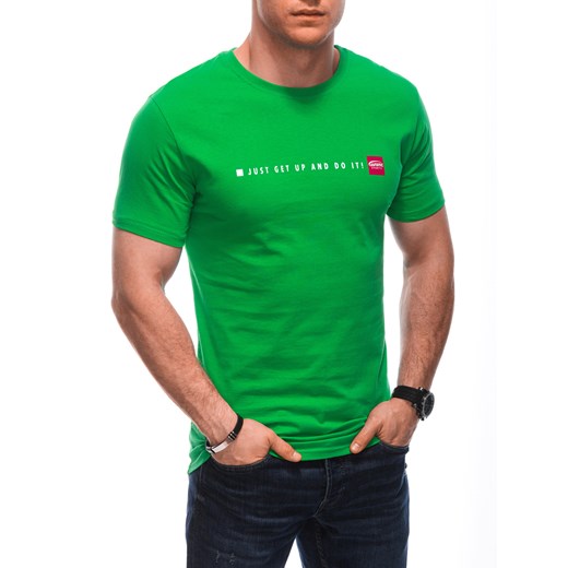 Zielony t-shirt męski Edoti z krótkim rękawem 