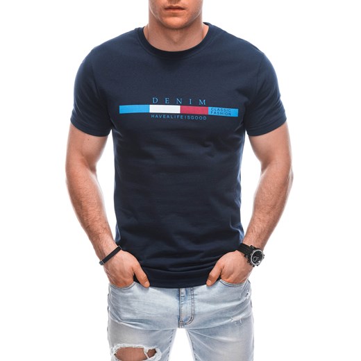 T-shirt męski z nadrukiem 1919S - granatowy ze sklepu Edoti w kategorii T-shirty męskie - zdjęcie 170925000