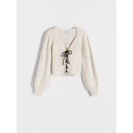 Reserved - Sweter z wiązaniem - kremowy ze sklepu Reserved w kategorii Swetry damskie - zdjęcie 170925684