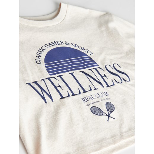 Bluzka dziewczęca beżowa Reserved z krótkimi rękawami bawełniana 