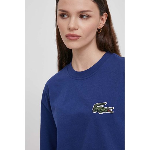 Lacoste t-shirt bawełniany kolor niebieski z aplikacją ze sklepu PRM w kategorii Bluzy damskie - zdjęcie 170927831