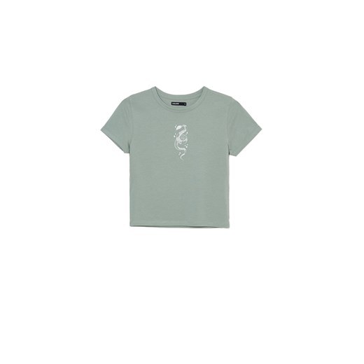 Cropp - Zielony t-shirt z nadrukiem - zielony ze sklepu Cropp w kategorii Bluzki damskie - zdjęcie 170928483