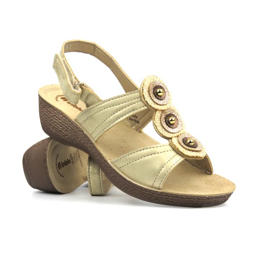 Sandały damskie ze skórzaną wkładką - INBLU GL-61, beżowe ze sklepu ulubioneobuwie w kategorii Sandały damskie - zdjęcie 170929741