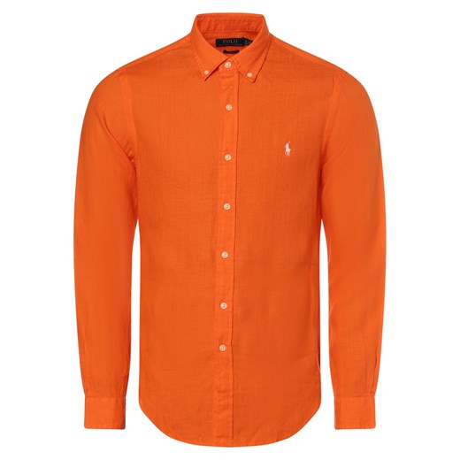 Polo Ralph Lauren Męska koszula lniana - krój slim fit Mężczyźni Slim Fit len pomarańczowy jednolity ze sklepu vangraaf w kategorii Koszule męskie - zdjęcie 170930464