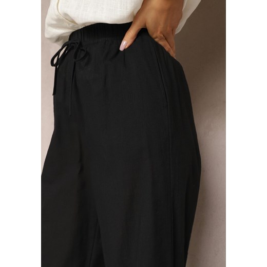 Czarne Szerokie Spodnie z Lnem i Bawełną z Gumką w Talii Axidata Renee M wyprzedaż Renee odzież