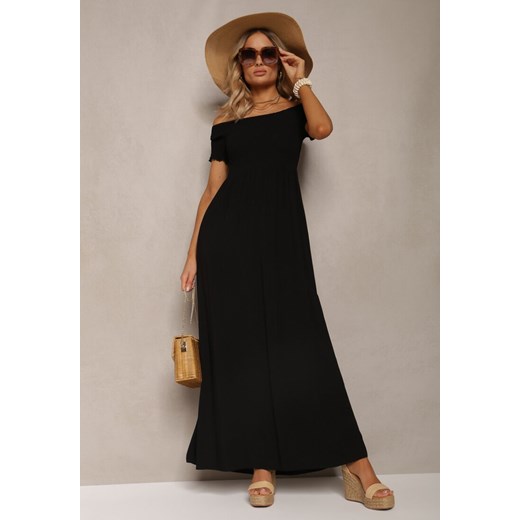 Czarna Sukienka Bawełniana z Rozkloszowanym Dołem i Hiszpańskim Dekoltem Barino ze sklepu Renee odzież w kategorii Sukienki - zdjęcie 170931494