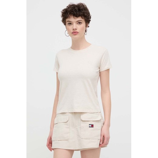 Superdry t-shirt bawełniany damski kolor beżowy ze sklepu ANSWEAR.com w kategorii Bluzki damskie - zdjęcie 170938450