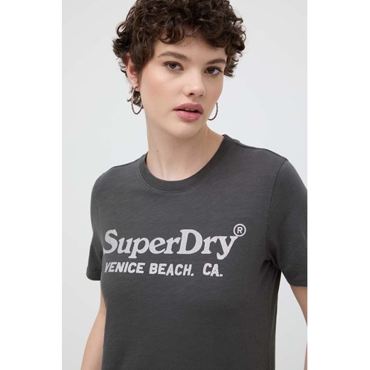 Superdry t-shirt bawełniany damski kolor szary ze sklepu ANSWEAR.com w kategorii Bluzki damskie - zdjęcie 170938452