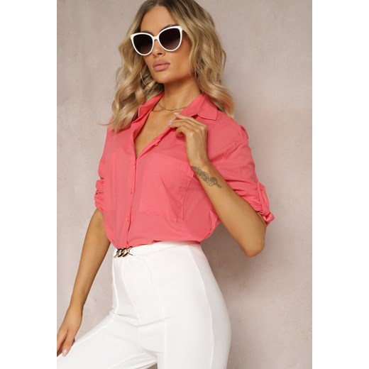 Różowa Klasyczna Koszula z Bawełny z Kieszonkami Jaela ze sklepu Renee odzież w kategorii Koszule damskie - zdjęcie 170941113