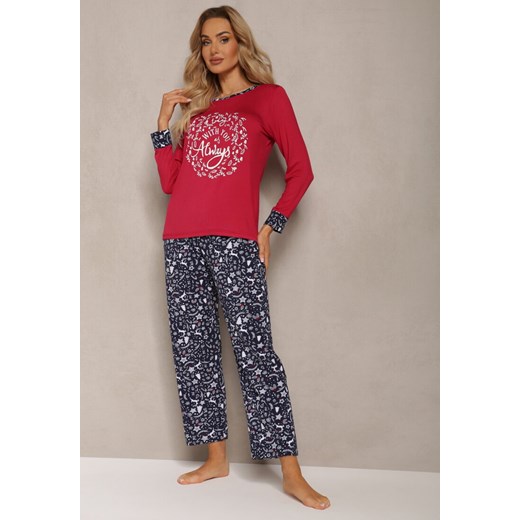 Bordowo-Granatowy Komplet Piżamowy Długie Spodnie i Longsleeve Rosadream ze sklepu Renee odzież w kategorii Piżamy damskie - zdjęcie 170941352