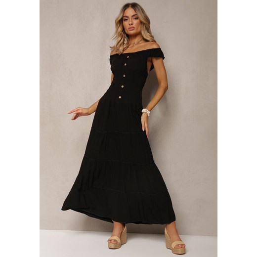 Czarna Letnia Sukienka z Hiszpańskim Dekoltem z Bawełnianej Tkaniny Gereleena ze sklepu Renee odzież w kategorii Sukienki - zdjęcie 170941400