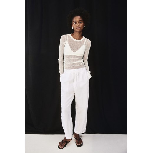 H & M - Zwężane spodnie z domieszką lnu - Biały ze sklepu H&M w kategorii Spodnie damskie - zdjęcie 170948631