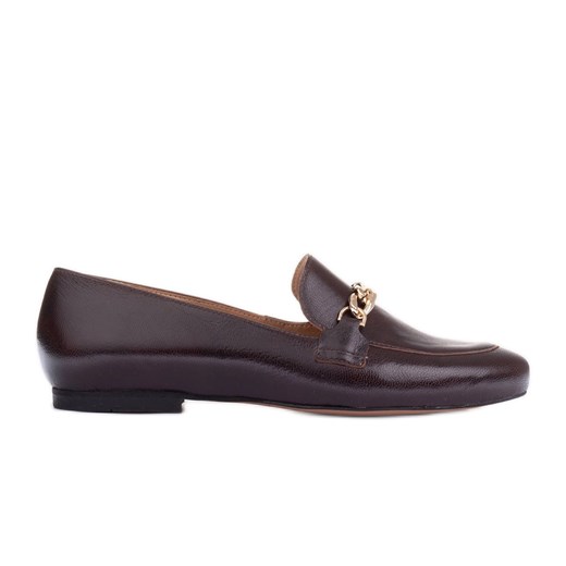 Marco Shoes Baleriny ze złotym łańcuchem brązowe ze sklepu ButyModne.pl w kategorii Lordsy damskie - zdjęcie 170948773