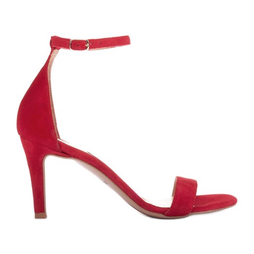Marco Shoes Eleganckie sandały z naturalnego zamszu czerwone ze sklepu ButyModne.pl w kategorii Sandały damskie - zdjęcie 170948782
