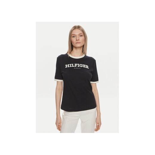 Tommy Hilfiger T-Shirt Monotype WW0WW41208 Granatowy Regular Fit ze sklepu MODIVO w kategorii Bluzki damskie - zdjęcie 170951901