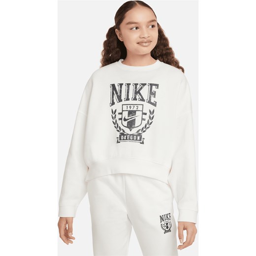 Bluza dresowa oversize z dzianiny z półokrągłym dekoltem dla dużych dzieci (dziewcząt) Nike Sportswear - Biel ze sklepu Nike poland w kategorii Bluzy dziewczęce - zdjęcie 170955390